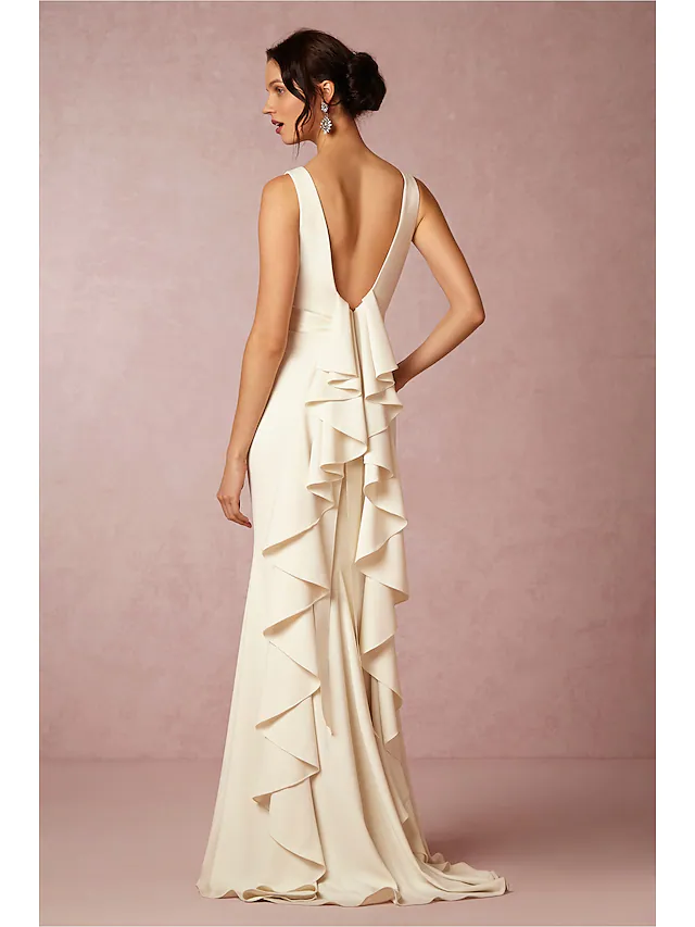 Luolandi Wedding Dresses Bateau Neck Satin Regular Straps Vintage with Draping Pure Color